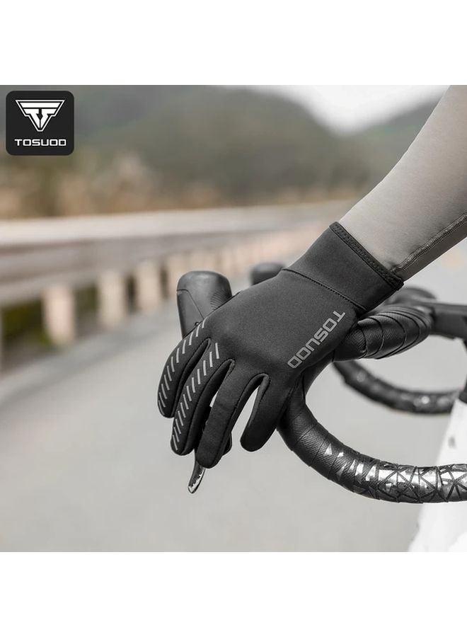 TOSUOD أسود 2XL قفازات دراجات هوائية كاملة الأصابع دافئة للخريف والشتاء متوافقة مع الشاشات التي تعمل باللمس للطرق والجبال - Image 2